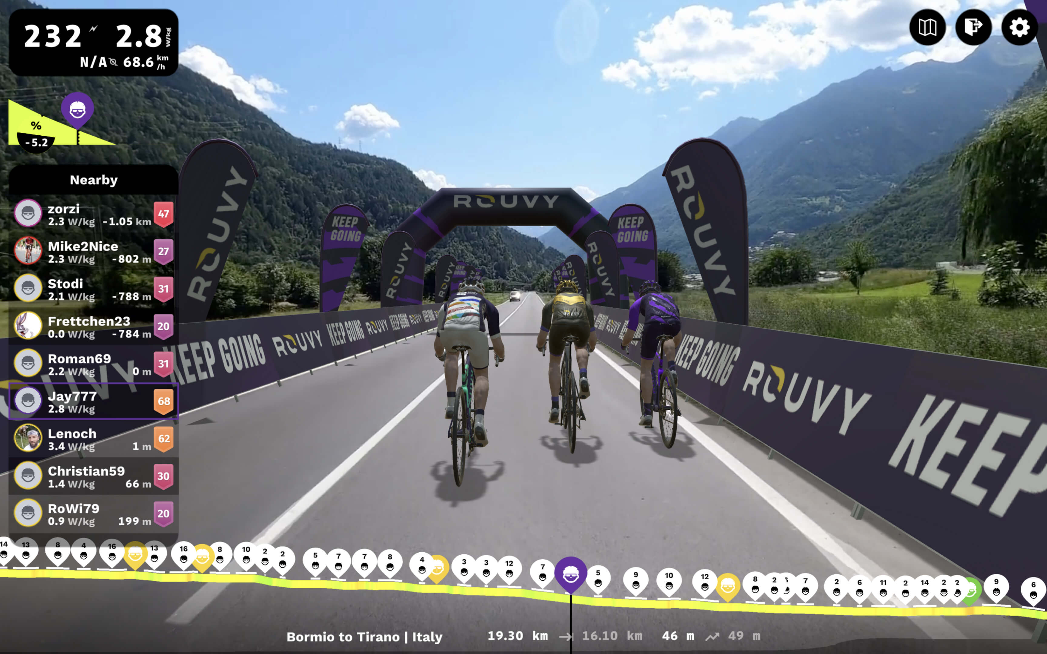 Pantallas de la aplicación Rouvy