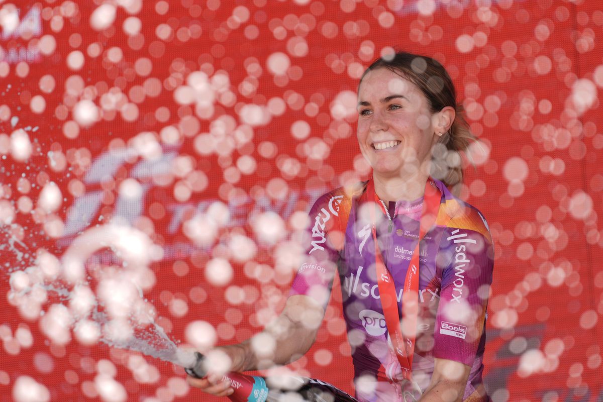 Niamh Fisher-Black (SD Worx-Protime) celebrates stage 3 victory at the Giro d