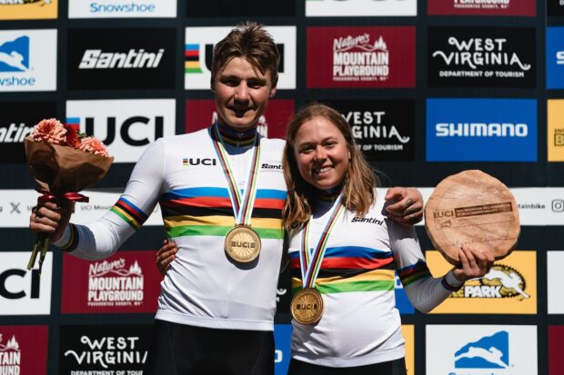 Picture by Thomas MaheuxSWpixcom 22092024 2024 UCI Mountain Bike Marathon World Championships Snowshoe West Virginia USA Race Simon Andreassen Denmark Mona Mitterwallner Austria