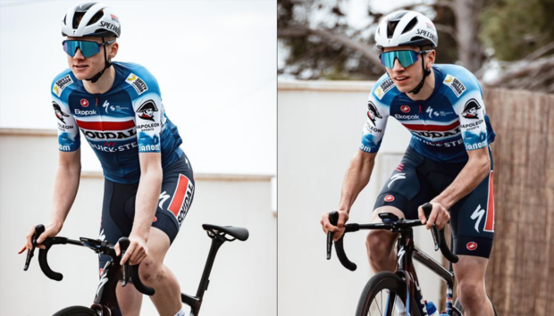 Soudal Quick-Step Devo team riders Gabriel Berg and Cormac Nisbet