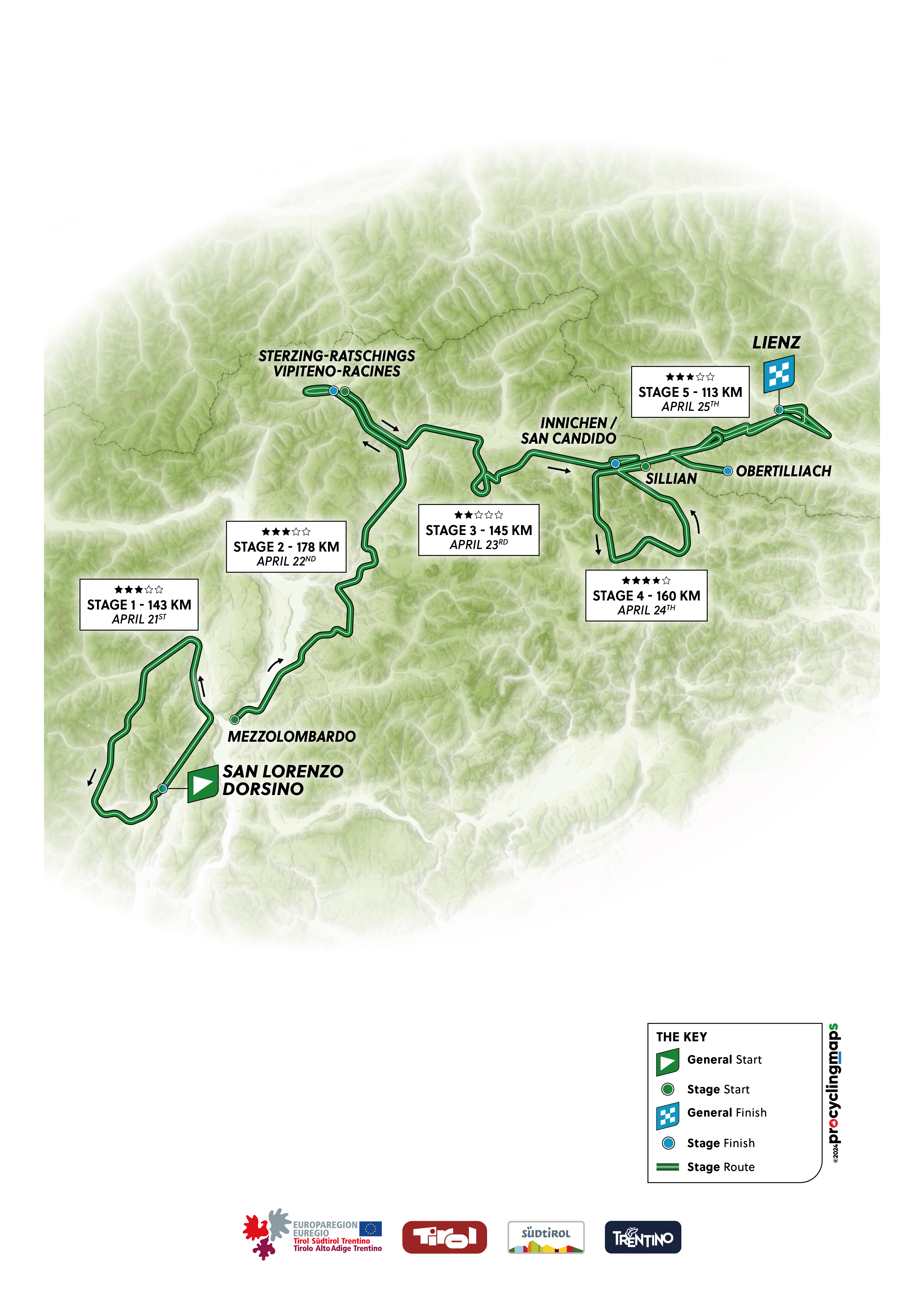 El mapa de ruta del Tour de los Alpes