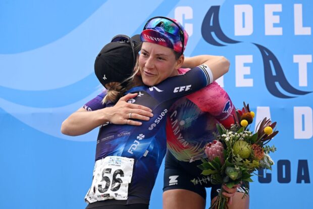 Chloé Dygert on the podium at the women's Surf Coast Classic