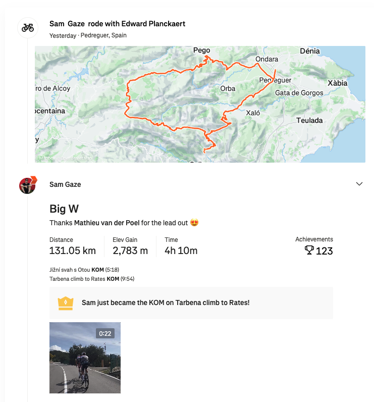 Actividad de Strava para Sam Gaze