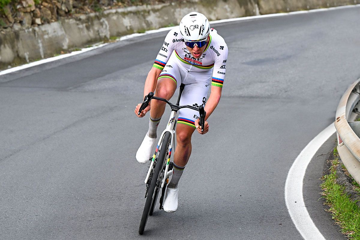 SANREMO ITALY MARCH 22 Tadej Pogacar of Slovenia and Team UAE Team Emirates competes during the 116th MilanoSanremo 2025 a 289km one day race from Pavia to Sanremo UCIWT on March 22 2025 in Sanremo Italy Photo by Dario BelingheriGetty Images