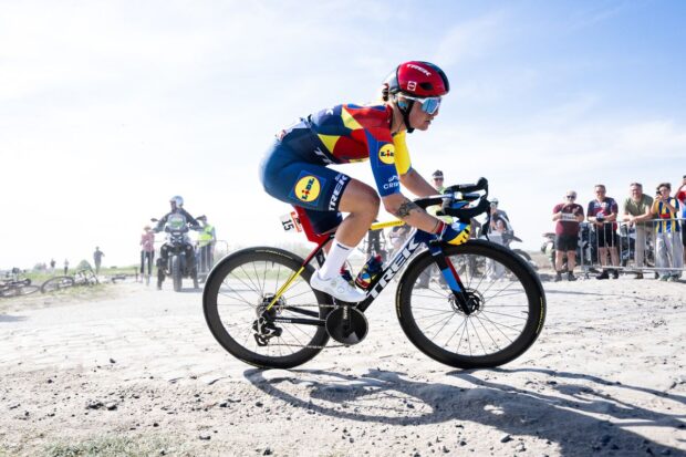 ROUBAIX FRANCE APRIL 12 Emma Norsgaard of Denmark and Team LidlTrek competes during the 5th ParisRoubaix Femmes 2025 a 1485km one day race from Denain to Roubaix on April 12 2025 in Roubaix France Photo by Billy CeustersGetty Images