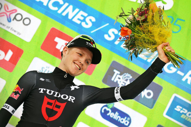 STERZING ITALY APRIL 22 Michael Storer of Australia and Tudor Pro Cycling Team celebrates at podium as stage winner during the 45th Tour of the Alps 2025 Stage 2 a 178km stage from Mezzolombardo to Sterzing 948m UCIWT on April 22 2025 in Sterzing Italy Photo by Tim de WaeleGetty Images