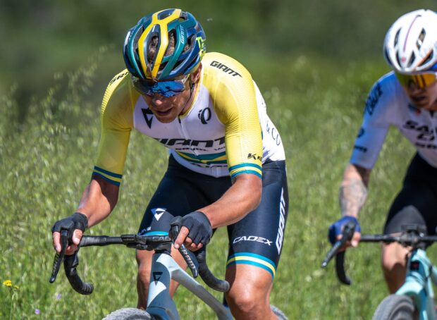 Brendan Johnston in the Australian national champion's kit rides to fifth at 2025 Sea Otter Classic Gravel