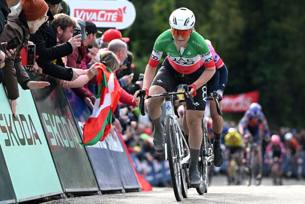 HUY BELGIUM APRIL 23 Elisa Longo Borghini of Italy and UAE Team ADQ sprints at finish line during the 28th La Fleche Wallonne Feminine 2025 a 1407km one day race from Huy to Huy UCIWWT on April 23 2025 in Huy Belgium Photo by Dario BelingheriGetty Images