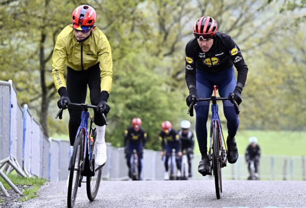 Skjelmose (left) rode up La Redoute on Thursday as part of Lidl-trek's Liège recon