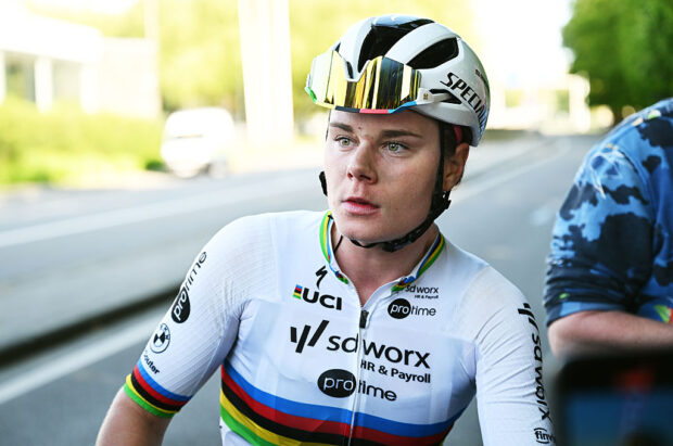 LIEGE BELGIUM APRIL 27 Lotte Kopecky of Belgium and Team SD WorxProtime reacts after the 9th Liege Bastogne Liege Femmes 2025 a 1529km one day race from Bastogne to Liege UCIWWT on April 27 2025 in Liege Belgium Photo by Luc ClaessenGetty Images