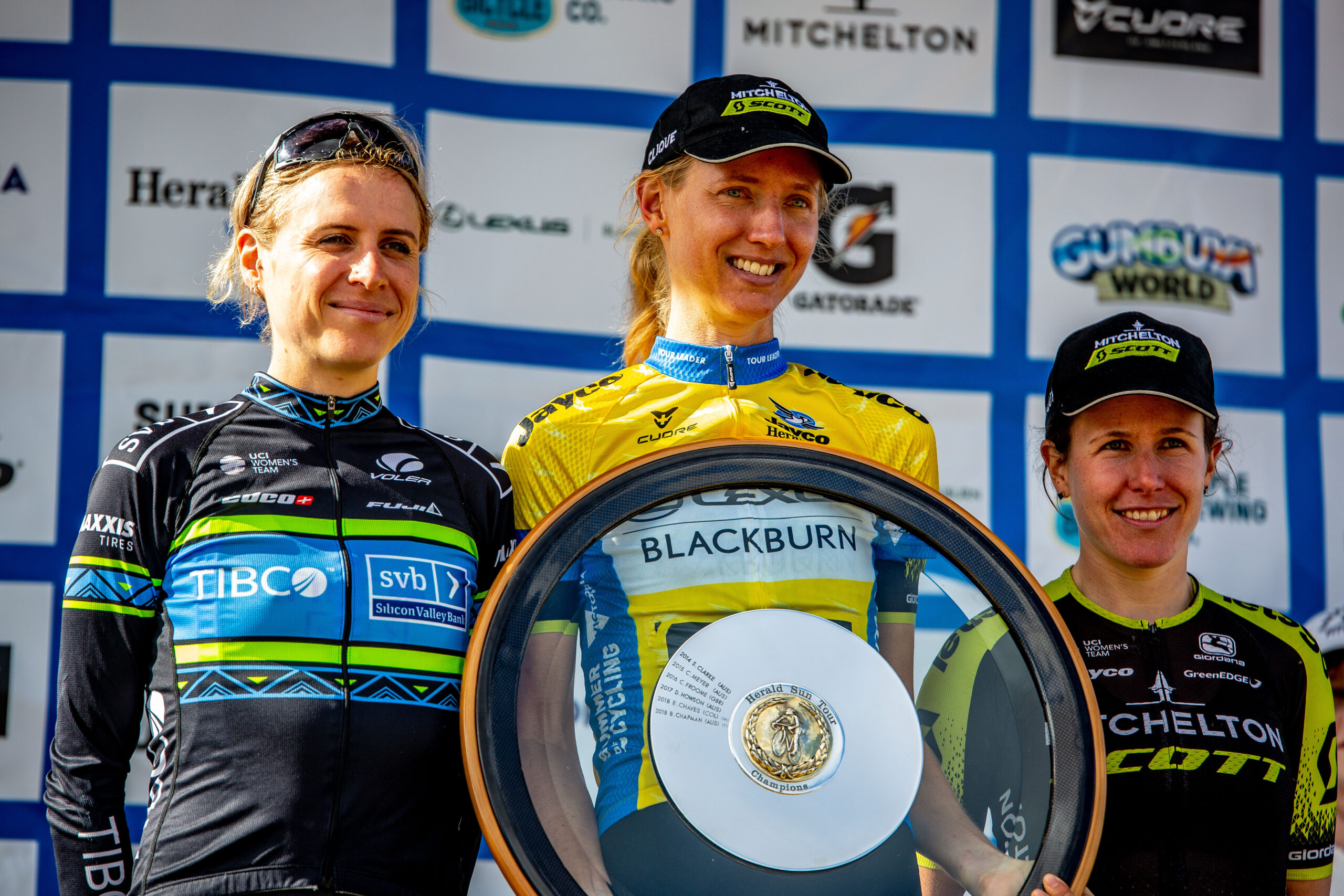 Two-time Women's Herald Sun Tour winner Lucy Kennedy on the podium in 2019