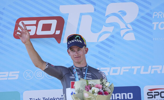 ANTALYA TURKIYE APRIL 28 Tibor Del Gross of Alpecin Deceuninck is seen after finishing 1st place in the 1674kilometer KemerKalkan stage 2 of the 60th Presidential Cycling Tour of Turkiye which is Turkiyes only cycling race in the ProSeries category and consists of 8 stages in Antalya on April 28 2025 Photo by Metin AktasAnadolu via Getty Images