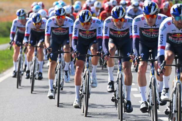 Red Bull-Bora-Hansgrohe leading the peloton at the 2025 Gent-Wevelgem