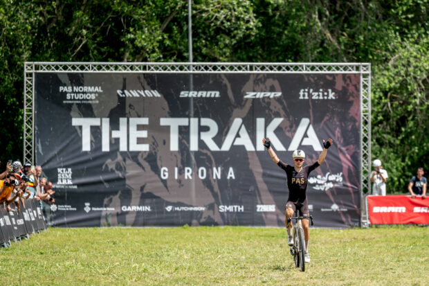 Mads Würtz Schmidt (PAS Racing) celebrates taking the men's win at the 2025 edition of the Traka 200