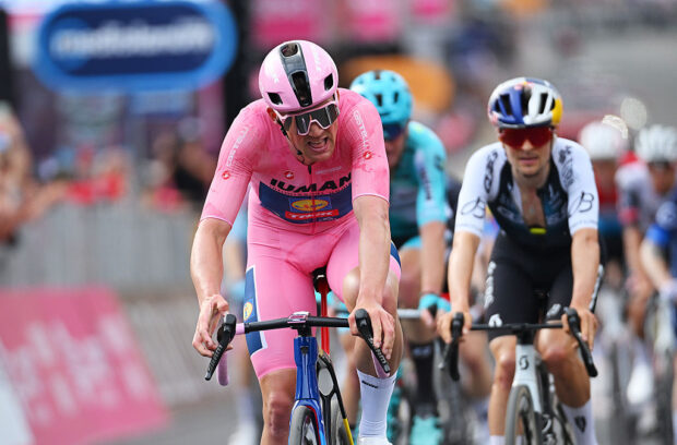 LECCE ITALY MAY 14 Stage winner Mads Pedersen of Denmark and Team Lidl Trek Pink Leader Jersey reacts crossing the finish line the 108th Giro dItalia 2025 Stage 5 a 151km stage from Ceglie Messapica to Lecce UCIWT on May 14 2025 in Lecce Italy Photo by Tim de WaeleGetty Images
