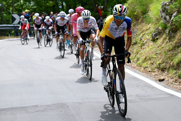 Giro d'Italia 2025: Egan Bernal racing uphill ahead of the pink jersey group on stage 11
