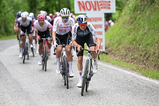 Giro d'Italia 2025: Thomas Pidcock of Great Britain and Team Q365 Pro Cycling attacks during the 108th Giro dItalia 2025 Stage 8 a 197km stage from Giulianova to Castelraimondo UCIWT on May 17 2025 in Castelraimondo Italy Photo by Dario BelingheriGetty Images