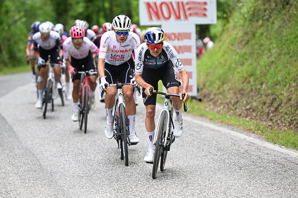 Giro d'Italia 2025: Thomas Pidcock of Great Britain and Team Q365 Pro Cycling attacks during the 108th Giro dItalia 2025 Stage 8 a 197km stage from Giulianova to Castelraimondo UCIWT on May 17 2025 in Castelraimondo Italy Photo by Dario BelingheriGetty Images