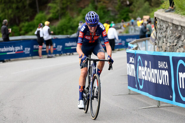 Giro d'Italia 2025: Romain Bardet grimaces as he races solo up Le Motte during stage 17
