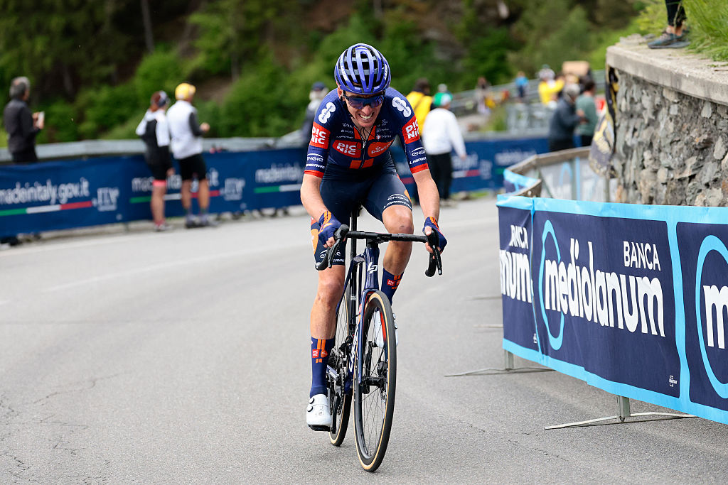 Giro d'Italia 2025: Romain Bardet grimaces as he races solo up Le Motte during stage 17
