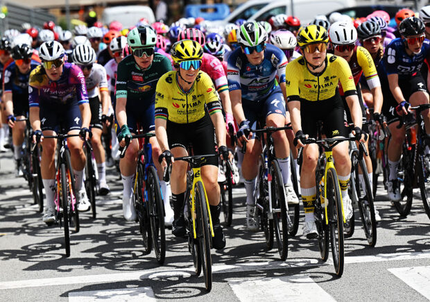 SANT BOI DE LLOBREGAT SPAIN MAY 05 LR Pauline FerrandPrevot of France and Maud Oudeman of Netherlands and Team Visma Lease a Bike compete during the 11th La Vuelta Femenina 2025 Stage 2 a 99km stage from Molins de Rei to Sant Boi de Llobregat UCIWWT on May 05 2025 in Sant Boi de Llobregat Spain Photo by Szymon GruchalskiGetty Images