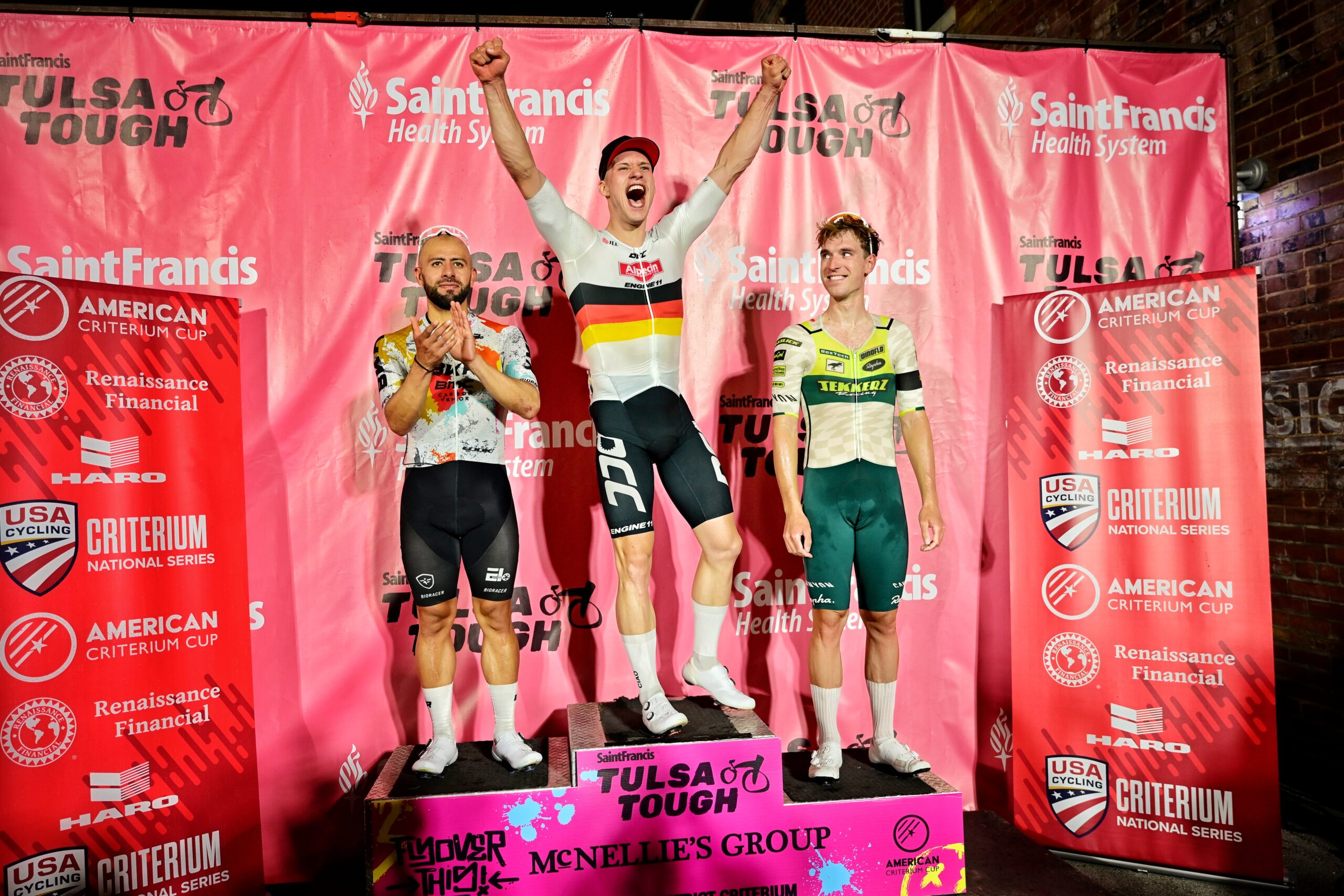 Podium images from the Blue Dome Criterium