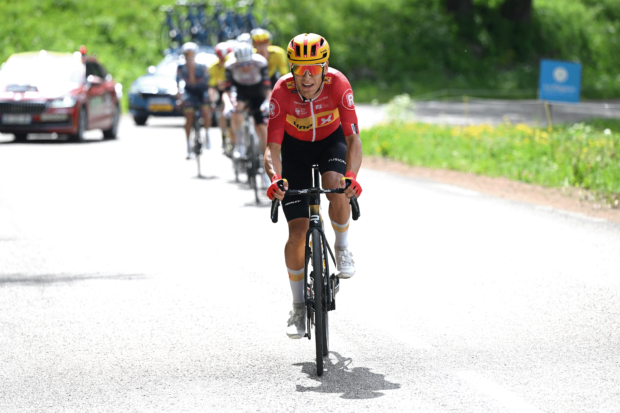 PLATEAU DU MONT-CENIS, FRANCE - JUNE 15: Tobias Halland Johannessen of Norway and Team Uno-X Mobility competes in the chase group during the 77th Criterium du Dauphine 2025, Stage 8 a 133.3km stage from Val-d'Arc to Plateau du Mont-Cenis 2095m / #UCIWT / on June 15, 2025 in Plateau du Mont-Cenis, France. (Photo by Dario Belingheri/Getty Images)