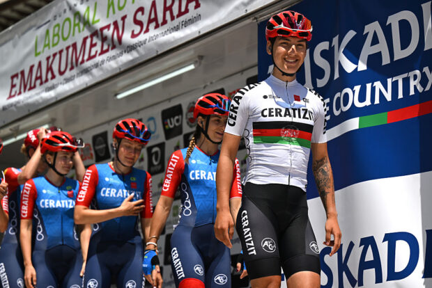 DURANGO, SPAIN - MAY 20: Fariba Hashimi of Afghanistan and Ceratizit Pro Cycling Team prior to the 24th Durango - Durango Emakumeen Saria 2025 a 113km one day race from Durango to Durango / #UCIWWT / on May 20, 2025 in Durango, Spain. (Photo by Szymon Gruchalski/Getty Images)