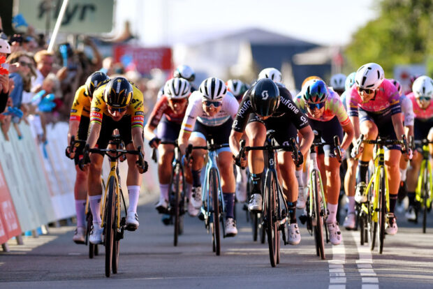 A sprint for the line in a stage of the 2022 Tour of Scandinavia, which local riders say was one of the rare recent opportunities for top-level women's racing in Denmark