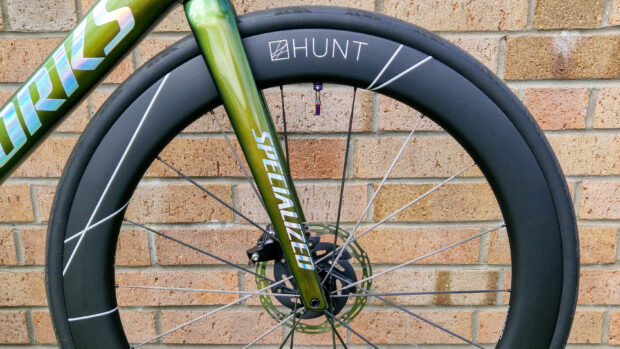 The Hunt 60 Limitless UD Carbon Spoke Disc Wheelset on a Specialized SL7 road bike