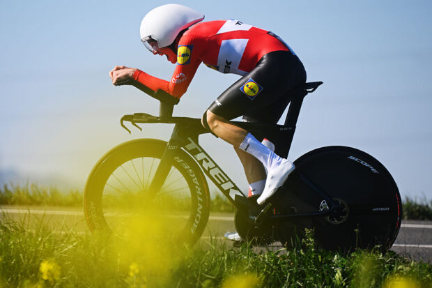 VITORIA-GASTEIZ, SPAIN - APRIL 07: Mattias Skjelmose of Denmark and Team Lidl-Trek competes during the 64th Itzulia Basque Country 2025, Stage 1 a 16.5km individual time trial from Vitoria-Gasteiz to Baskonia-Alaves / #UCIWT / on April 07, 2025 in Vitoria-Gasteiz, Spain. (Photo by Tim de Waele/Getty Images)