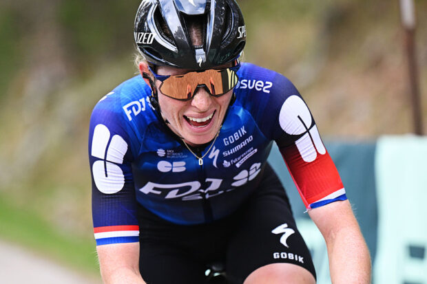 LAGUNAS DE NEILA, SPAIN - MAY 08: Demi Vollering of Netherlands and Team FDJ - SUEZ competes in the breakaway during the 11th La Vuelta Femenina 2025, Stage 5 a 120.4km stage from Golmayo to Lagunas de Neila 1867m / #UCIWT / on May 08, 2025 in Lagunas de Neila, Spain. (Photo by Szymon Gruchalski/Getty Images)