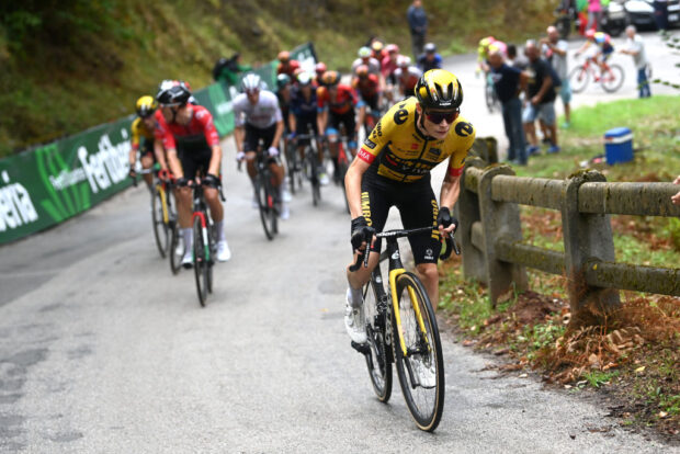BEJES SPAIN SEPTEMBER 12 Jonas Vingegaard of Denmark and Team JumboVisma attacks to win the 78th Tour of Spain 2023 Stage 16 a 1201km stage from Liencres to Bejes 528m UCIWT on September 12 2023 in Bejes Spain Photo by Tim de WaeleGetty Images