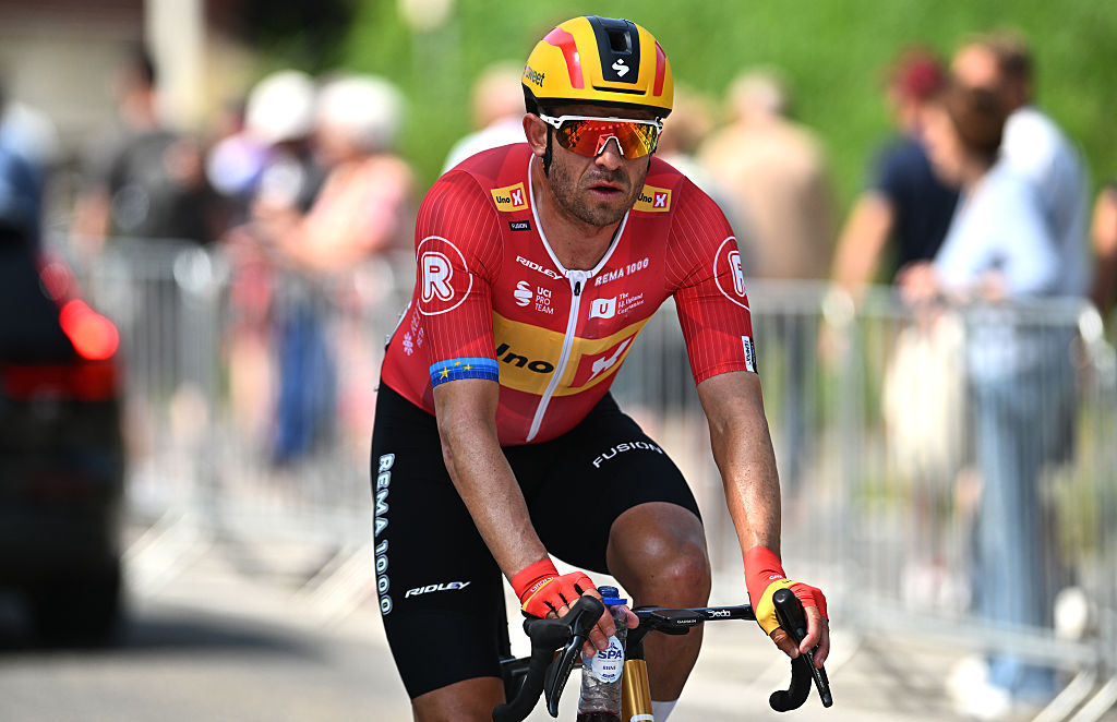 BRUGGE, BELGIUM - JUNE 15: Alexander Kristoff of Norway and Team Uno-X Mobility reacts after the 42nd Elfstedenronde Brugge 2025 a 196km one day race from Brugge to Brugge on June 15, 2025 in Brugge, Belgium. (Photo by Luc Claessen/Getty Images)