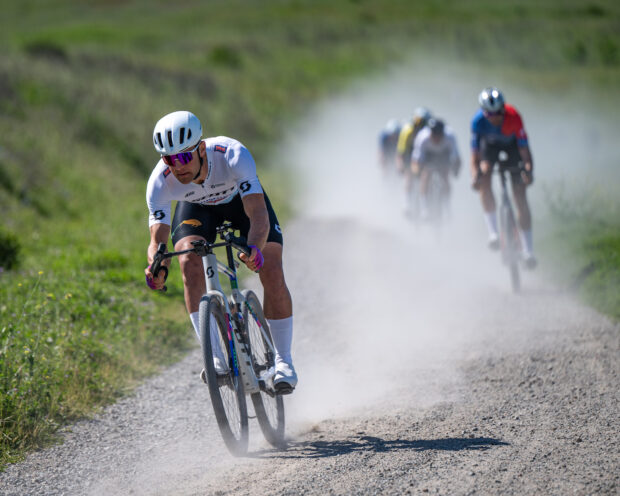 Cameron Jones (Scott-Shimano) starting out his wildcard chase at Sea Otter Gravel