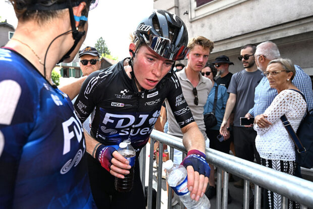 KUSNACHT, SWITZERLAND - JUNE 15: Demi Vollering of Netherlands and Team FDJ - SUEZ - Black Points Jersey reacts disappointed after the 5th Tour de Suisse Women 2025, Stage 4 a 129.4km at stage from Kusnacht to Kusnacht / #UCIWWT / on June 15, 2025 in Kusnacht, Switzerland. (Photo by Tim de Waele/Getty Images)