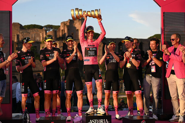 Visma-Lease a Bike celebrate their Giro d'Italia victory