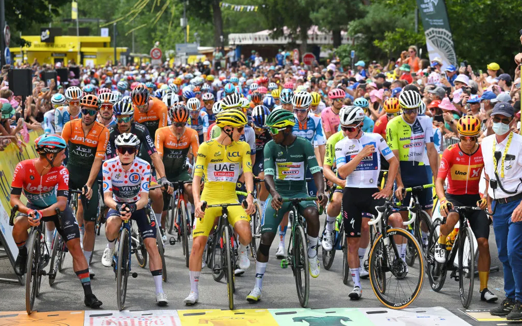 Tadej Pogacar on the start line of the 2024 Tour de France