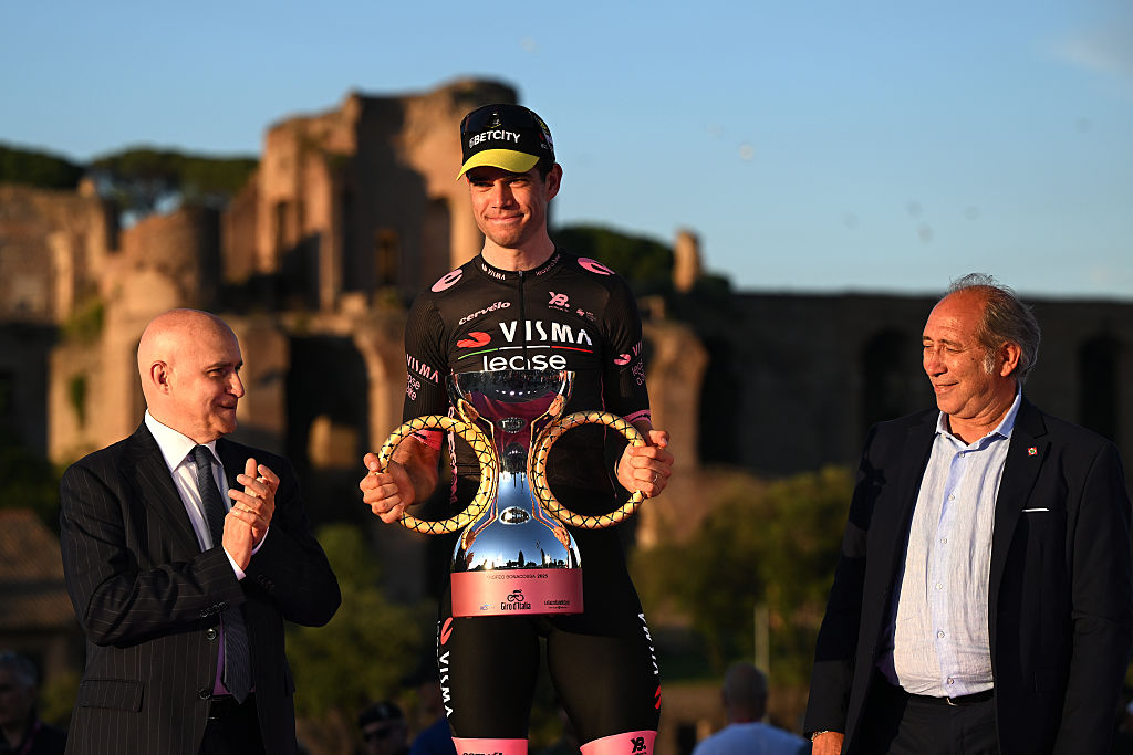 Wout van Aert (Visma-Lease A Bike) picked up the minor prize of the Trofeo Bonacossa at the conclusion of the 2025 Giro d'Italia in Rome