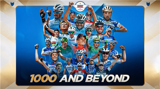 A graphic celebrating Soudal-Quickstep's 1,000th team win in 23 years