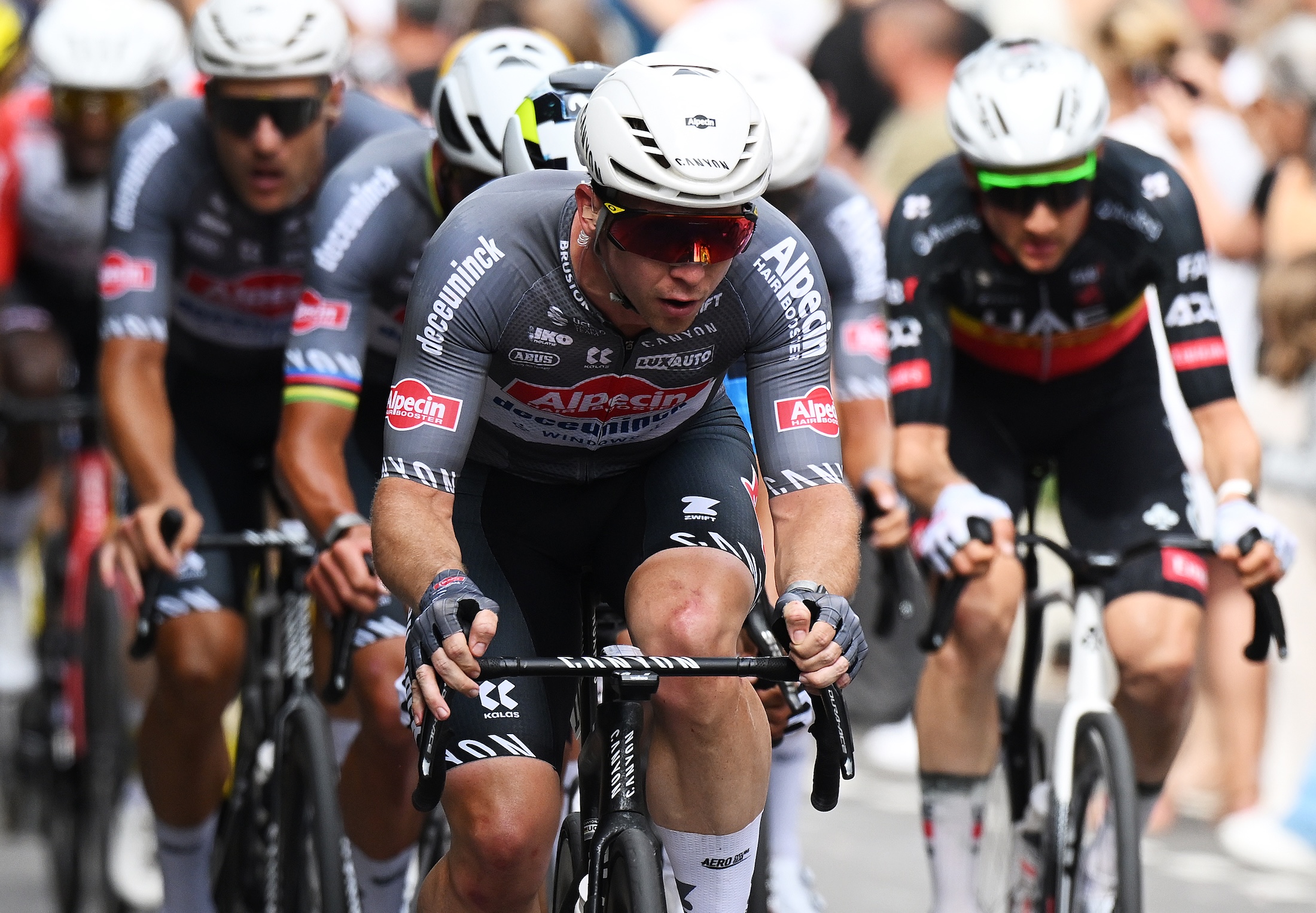LILLE, FRANCE - JULY 05: Kaden Groves of Australia and Team Alpecin - Deceuninck competes in the breakaway during the 112th Tour de France 2025, Stage 1 a 184.9km stage from Lille to Lille / #UCIWT / on July 05, 2025 in Lille, France. (Photo by Dario Belingheri/Getty Images)
