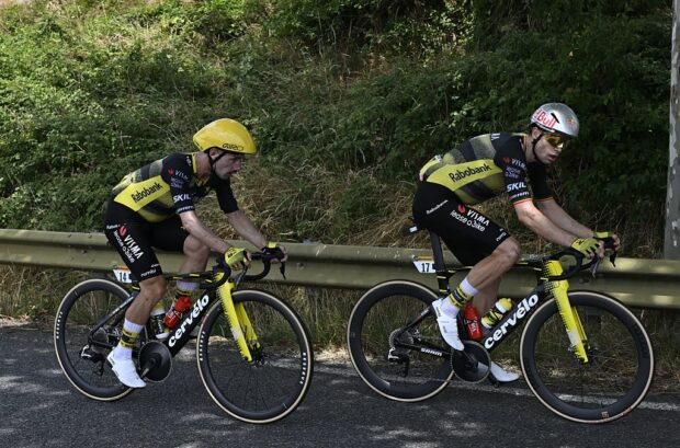 Wout van Aert and Victor Campenaerts in the breakaway at the Tour de France on stage 15