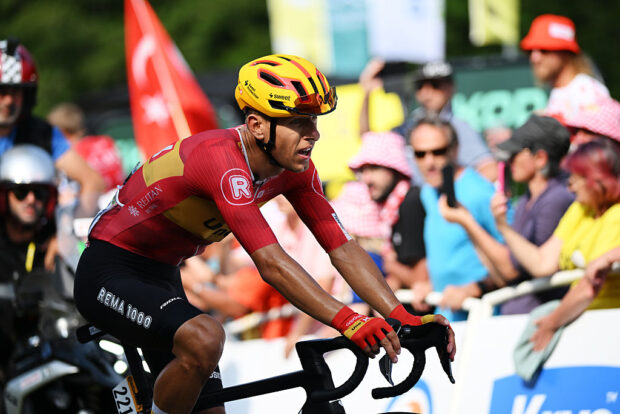 LE MONT-DORE PUY DE SANCY, FRANCE - JULY 14: Tobias Halland Johannessen of Norway and Team Uno-X Mobility crosses the finish line during the 112th Tour de France 2025, Stage 10 a 165.3km stage from Ennezat to Le Mont-Dore Puy de Sancy (Super Sancy) 1318m / #UCIWT / on July 14, 2025 in Le Mont-Dore Puy de Sancy, France. (Photo by Dario Belingheri/Getty Images)