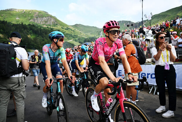 LE MONT-DORE PUY DE SANCY, FRANCE - JULY 14: Neilson Powless of The United States and Team EF Education - EasyPost reacts after the 112th Tour de France 2025, Stage 10 a 165.3km stage from Ennezat to Le Mont-Dore Puy de Sancy (Super Sancy) 1318m / #UCIWT / on July 14, 2025 in Le Mont-Dore Puy de Sancy, France. (Photo by Tim de Waele/Getty Images)