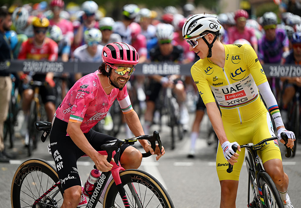 Ben Healy with Tadej Pogacar before stage 17 of the Tour de France