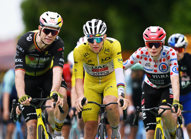 PONTARLIER, FRANCE - JULY 26: (L-R) Wout Van Aert of Belgium and Team Visma