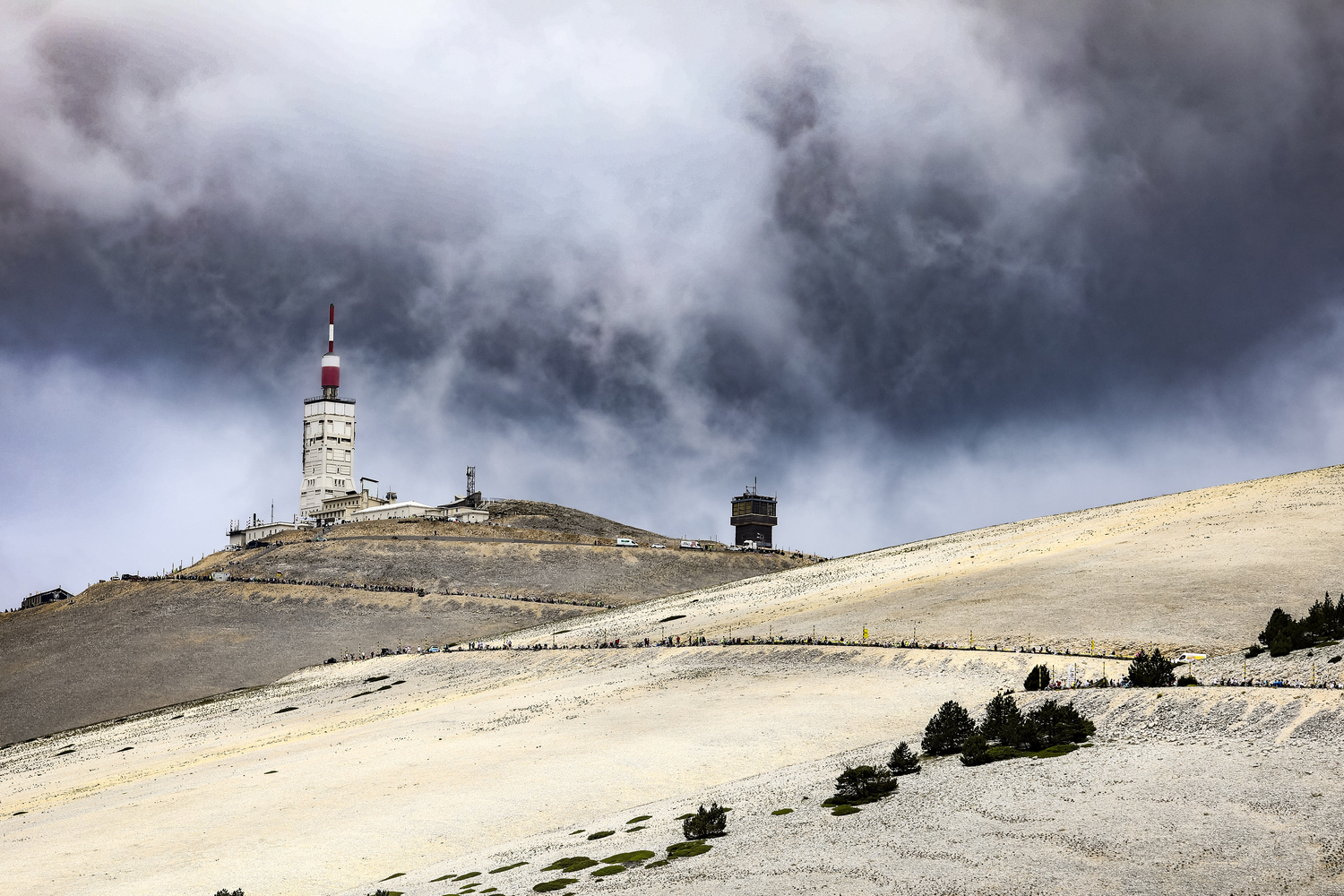 The iconic weather station and observatory at the summit of Mont Ventoux, pictured at the 2021 Tour de France