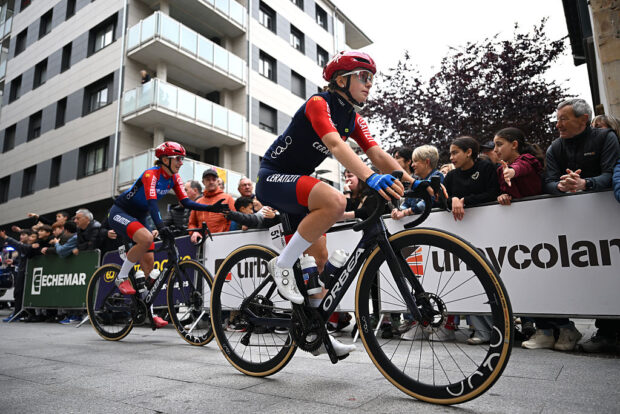 ZUMARRAGA, SPAIN - MAY 16: Sarah van Dam of Canada and Team CERATIZIT Pro Cycling prior to the 4th Itzulia Women 2025, Stage 1 a 148.5km stage from Zumarraga to Agurain / #UCIWWT / on May 16, 2025 in Zumarraga, Spain. (Photo by Szymon Gruchalski/Getty Images)