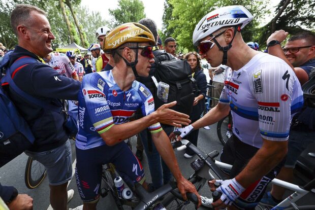 Tim Merlier and Remco Evenepoel after stage 3 at the Tour de France