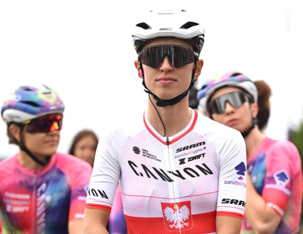 CHASSENEUIL-DU-POITOU, FRANCE - JULY 30: Katarzyna Niewiadoma of Poland and Team CANYON//SRAM zondacrypto prior to the 4th Tour de France Femmes 2025, Stage 5 a 165.8km stage from Chasseneuil-du-Poitou (Futuroscope) to Gueret / #UCIWWT / on July 30, 2025 in Chasseneuil-du-Poitou, France. (Photo by Szymon Gruchalski/Getty Images)
